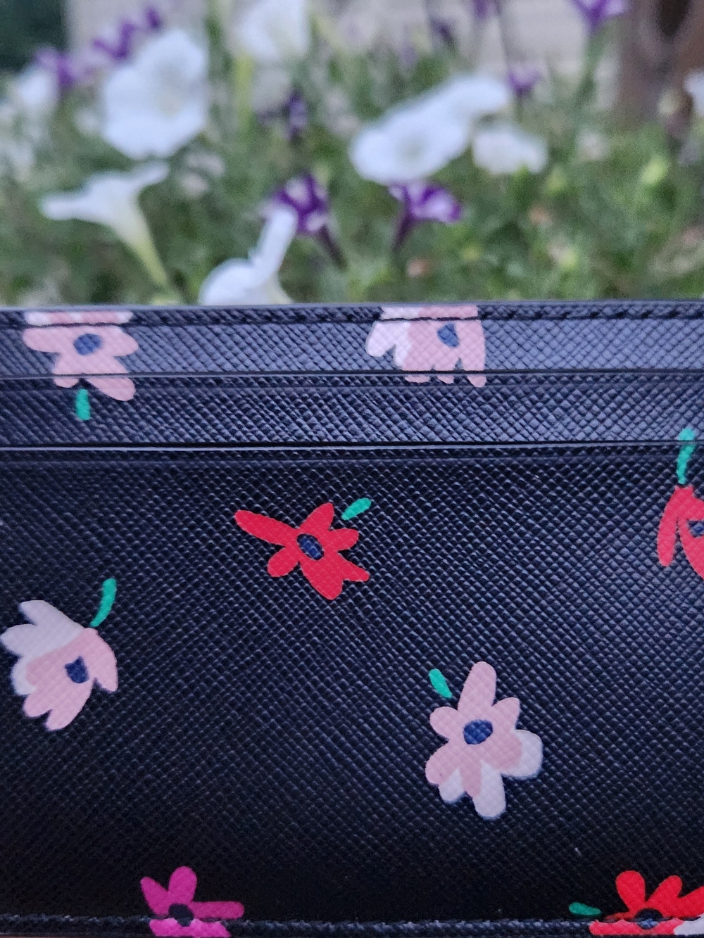 kate spade black floral cardholder with pink and red flowers - Picture 2 of 3